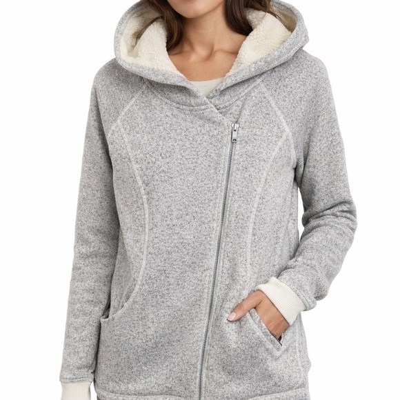 Zella Tops - Zella Sherpa-Lined Hooded Jacket, Side zip, Outdoor Athleisure, Lounge, Gray, L